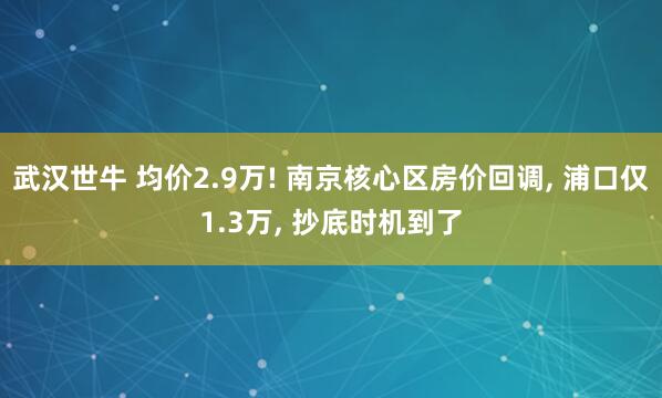 武汉世牛 均价2.9万! 南京核心区房价回调, 浦口仅1.3万, 抄底时机到了